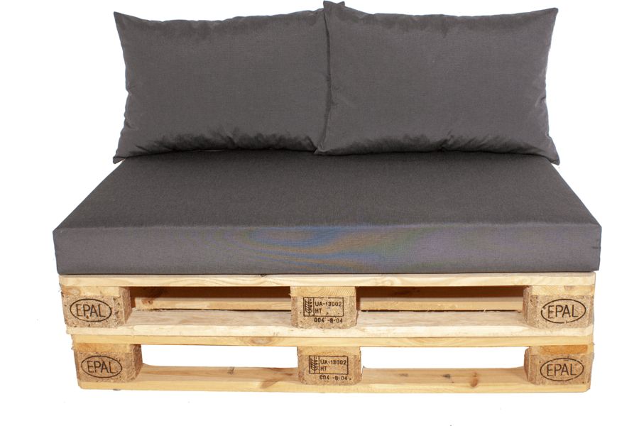 Palletkussen set plof Zwart gemeleerd - 1 x zit + 2 x rug
