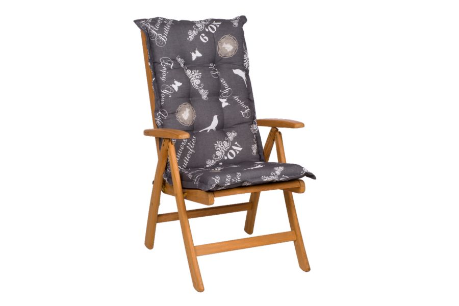 Tuinkussen Hoge Rug Birds Antraciet 8 cm dik